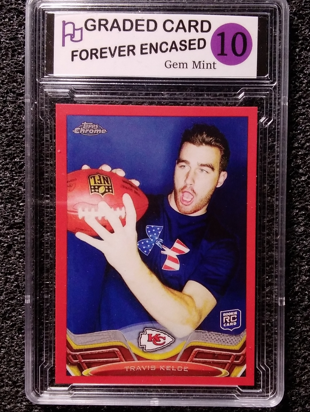 Travis Kelce Chiefs MVP Topps Chrome Red Border Football Rookie Card Graded 10